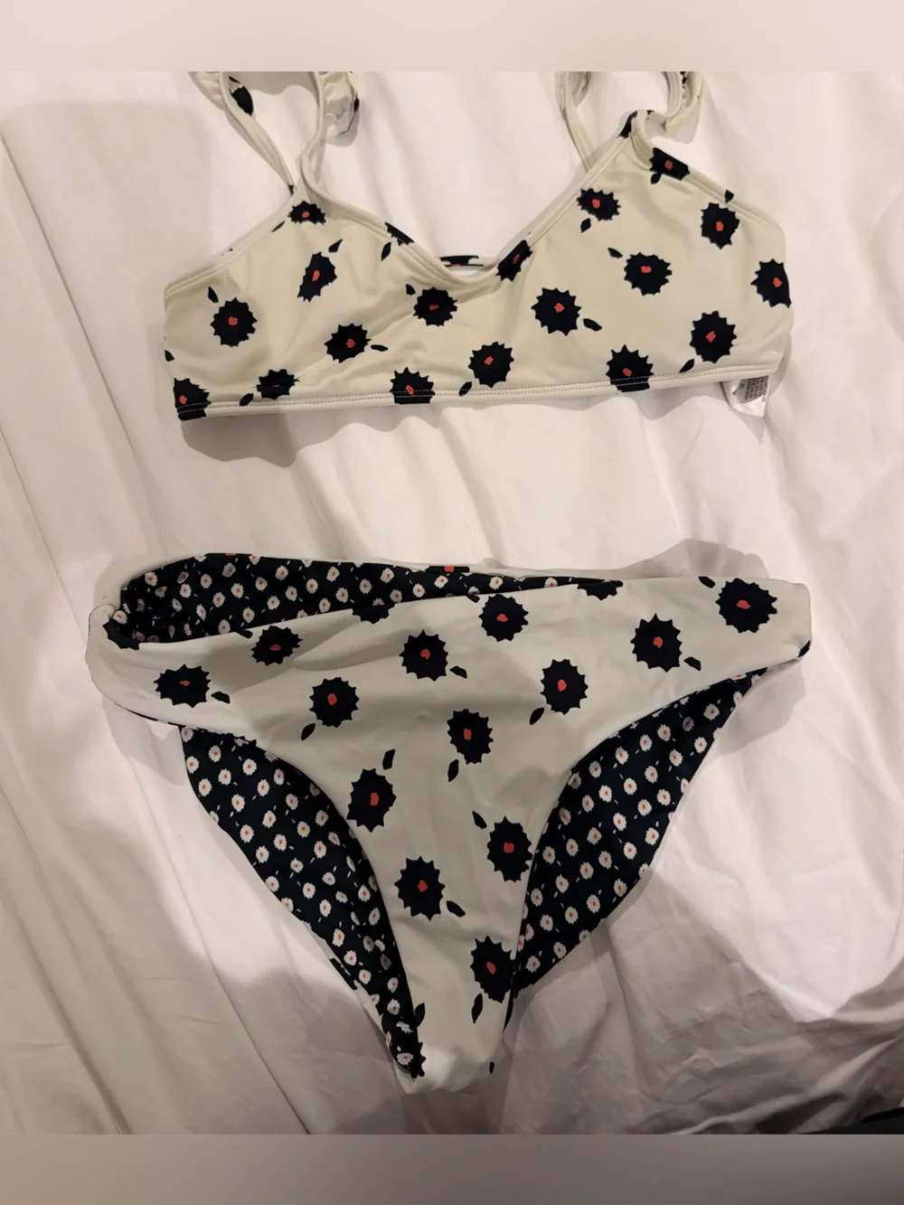 Kids Oneill Floral Reversible Bikini Set - Cream with Black & Red Accents